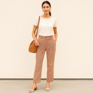 Massimo Alba Tan Orange Stripe Tweed Knit Straight Leg Pants Size EU 40